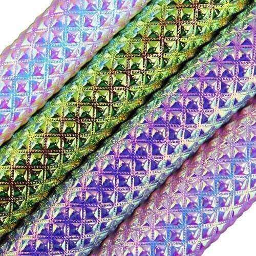 A4 Sheet 31x21cm Iridescent Holographic Diamond Embossed Faux Synthetic Fabric Leather For Bows DIY Decoration H0602