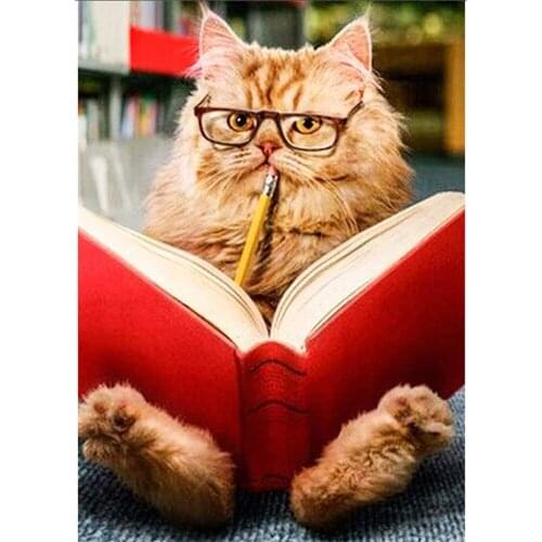 Animal Cat Book Printed Fabric 11CT Cross-Stitch Embroidery Kit Silk Threads Hobby Handiwork Craft Handicraft Sales Gift Counted