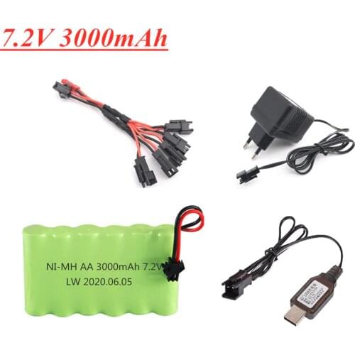 7.2V 3000mAh NIMH Battery with Charger Set For Rc Toy Cars Boats Guns Truck Ni-MH AA 2800mAh 7.2v Rechargeable Battery Pack