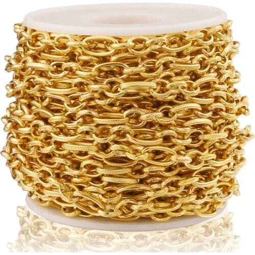 NEW 1M 6mm Width Stainless Steel Gold Circle Oval Link 3:1Embossing Chains for DIY Necklace Jewelry Making Handmade Findings