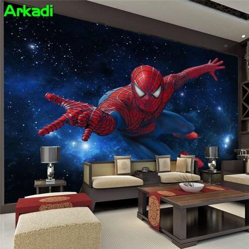 3D stereoscopic TV background wallpaper living room bedroom mural bar KTV theme box Spiderman mural childrens room