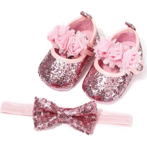 2021 Autumn Newborn Baby Girls Boys Crib Shoes Cotton Bowknot Hook Soft Cork Baby Shoes with Headband