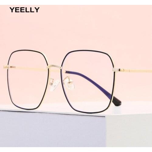 Blue Light Glasses Women Vintage Flat Mirror Big Square Metal TR Frame Anti Blue Computer Gaming Goggle Men 2928 Unisex Fashion