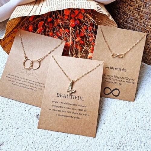 Fashion new wild paper card simple circle clavicle chain retro letter paper card butterfly alloy necklace