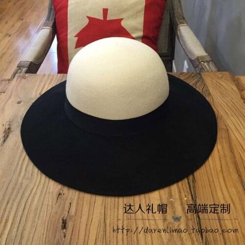 Bucket hats The wide-brim hats cloth Stitching white crown black brim bonnet