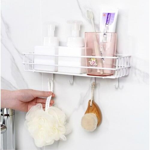 Perforated bathroom towel rack washstand cosmetic storage rack wall-mounted row hook rack
