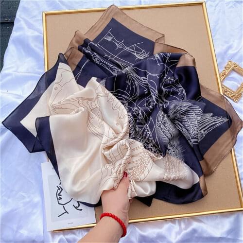 2021 fashion soft satin luxury ladies silk scarf small square 70cm travel sunscreen turban thin scarf spring and summer shawl