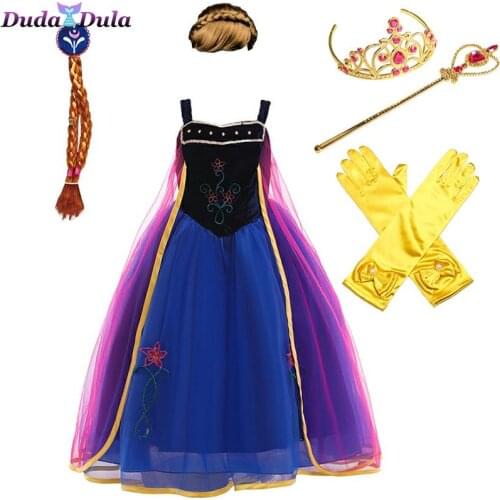 Snow Queen 2 Girls Anna Dress Fancy Princess Anna Costume Summer Dresses for Girls Anna Dress Up Girls Clothes Fantasia