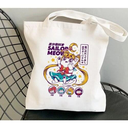 Shopper Sailor Meow Printed Kawaii Bag Harajuku women Shopping Bag Canvas Shopper Bag girl handbag Tote Bag Shoulder Lady Bag