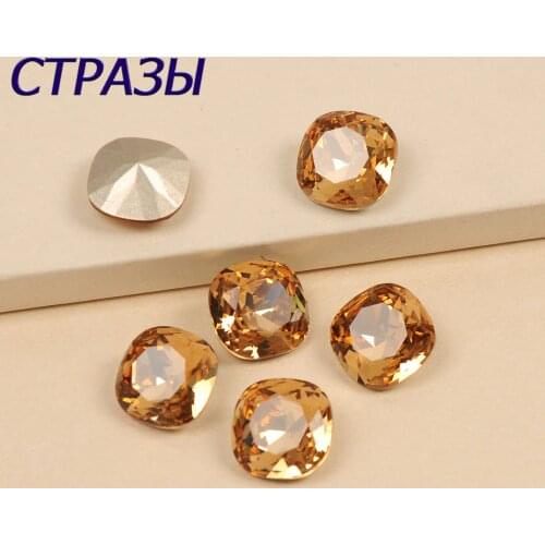 4470 Light Colorado Topaz Strass Crystal POINTED BACK Cushion Cut Sew on Rhinestones Dress stone For Jewelry Garment