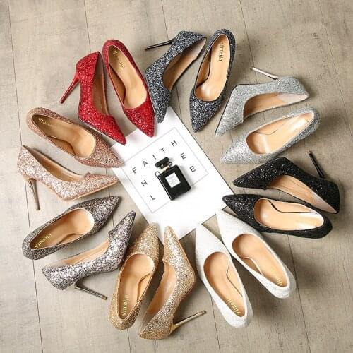Women Pumps Sexy Wedding Shoes Bling Extreme High Heels 10CM Women Shoes Sequins Gradient Stiletto Wedding Bridal Ladies Shoes