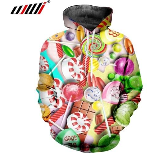 UJWI 3D Printed Creative Colored Lollipop Man Hoodies Casual Colorful Candy Couple Clothing Best Selling Mens Pullover