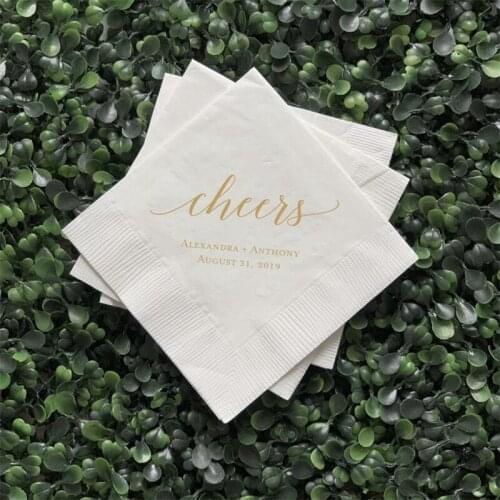 Cheers! Personalized Wedding Napkins , Rehearsal Dinner, Engagement Party , Custom Bar Napkins , Personalized Wedding Napkins