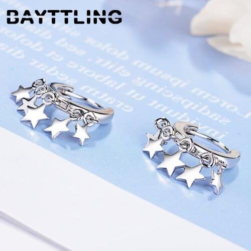 BAYTTLING New 925 Sterling Silver 20MM Gold/Silver Fine Star Drop Earrings For Women Fashion Charm Wedding Jewelry Gifts