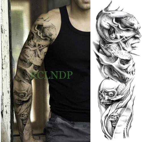 Waterproof Temporary Tattoo Stickers skull head full arm body art tattoos fake tatto back flash tatoo for men women