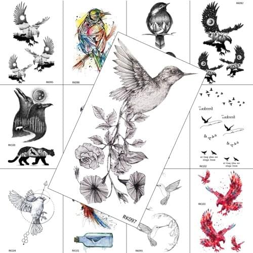 Line Painting Hummingbird Temporary Tattoos Rose Sticker Fake Waterproof Sheets Tattoo For Women Body Art Arm Wasit Tatoos Decal