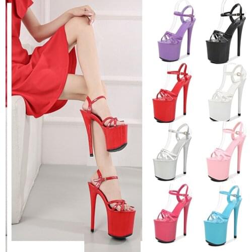 Firowe Women Patent Leather 20cm High Heels Stiletto Sexy Platform High Heel Shoes High Sandals Womens Summer Sandals Purple