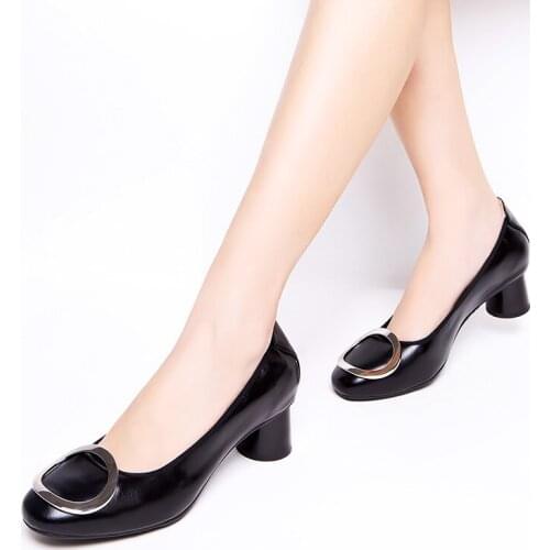 2021 New Women Pumps Black High heels 5cm Lady Patent leather Thick with Autumn Pointed Single Shoes Female Sandals
