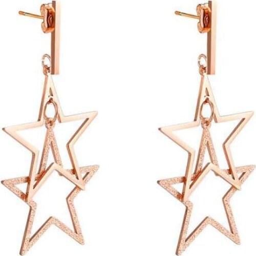 Stainless Steel Rose Gold Double Star Women Drop Earrings Jewelry Gift For Him Minimalism Delicate Earrings Women Jewellery