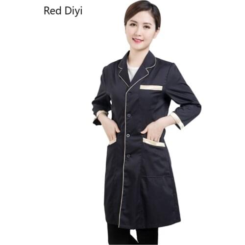 Women lab Coat scrubs uniform black coat scrub clothing Seven-point sleeve work uniforms spa uniform salon slim Beauty uniforms