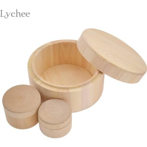 Lychee 1pc Round Wooden Storage Box Ring Box Vintage Decorative Craft Jewelry Box Case Wedding Accessories