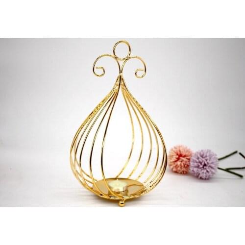 1PC Metal European Gold Votive Candle Holder Wedding Candlestick Hanging Lantern Home Wedding Decorative Candle Stick MK018