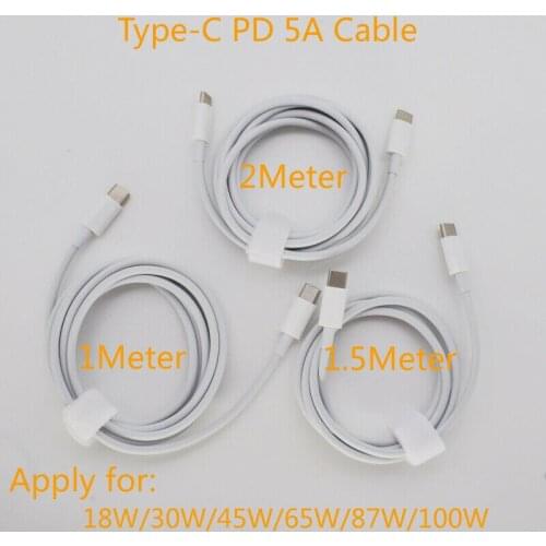 1pc USB Type-C Male to Male PD Power Cable 5A Fast Charging w/E-Mark Chip White
