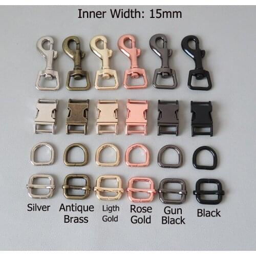 10Sets/Pack Wholesale Price Inner Width 15mm Straps Metal Buckle D Ring Adjuster Slider Clasp For Dog Collar Leads Clip Hooks