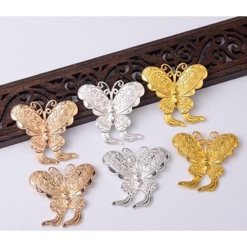 10 Pieces 40*38mm Butterfly Charms Buttons Connector Settings Hair Accessories DIY Jewelry Making