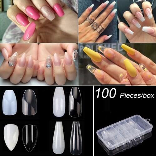 100pcs/box Clear Short Nails Coffin Fake Nails Full Cover Ballerina False Nails Acrylic Nails Set Ballet Shape Press On Nails