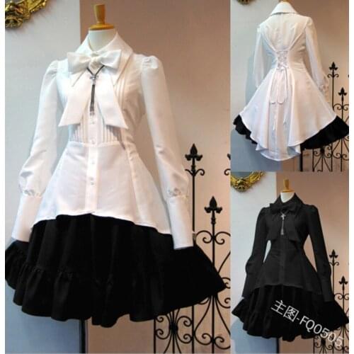 2020 New Medieval Women Long Sleeves Ruffles Girl Princess Dress Party Costume Bow Collar Sweet Lovely Simplicity