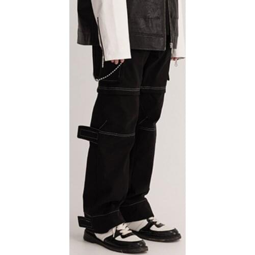 2021 Mens clothing GD Hair Stylist male Catwalk White seamed Multi Pocket straight pants Plus Size costumes 27-46