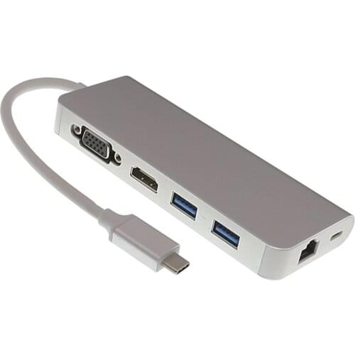 5pcs/lot Thunderbolt 3 USB -C Type C to 2 USB 3.0 Hub with 4K 30hz HDMI VGA 1000M RJ45 Type C PD Charging Adapter for Macbook