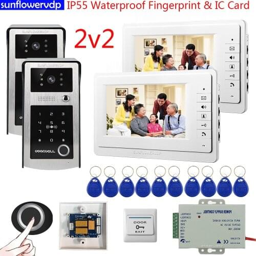 7inch Fingerprint IC Code IP55 Waterproof Video Intercom Wired Videophone With Camera House Intercom With Electronic Door Lock