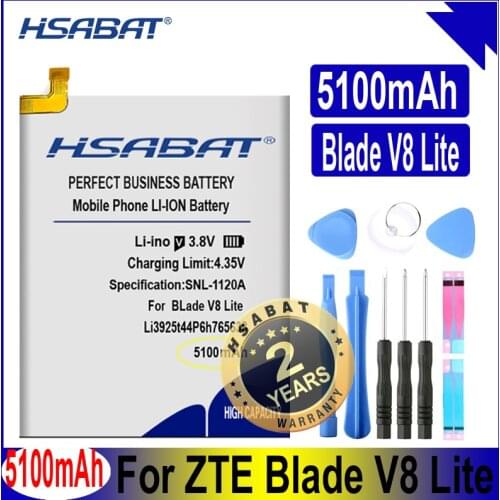 HSABAT li3925t44p6h765638 5100mAh High Capacity Battery for ZTE BLade V8 Lite 5.0 inch Smart Phone Batteries