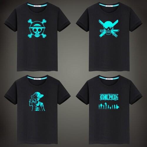 Anime One Piece Luffy Men Fluorescent Luminous T-shirt Summer Casual Unisex Tops Vest Tees Short sleeve Kids T Shirt