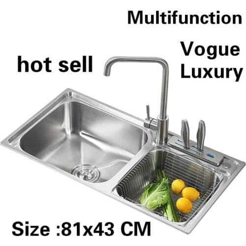 Free shipping Apartment luxury kitchen double groove sink multifunction do the dishes 304 stainless steel hot sell big 81x43 CM