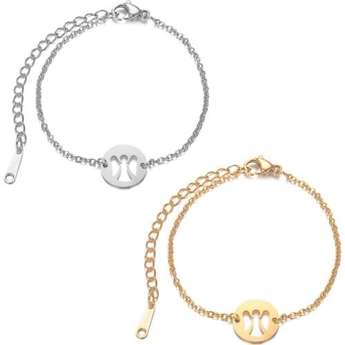 2019 Titanium Stainless Steel Lovely Little Angle Girl Charm Bracelets Gold Steel Tone Adjustable Link Chain Women Bangle Gifts