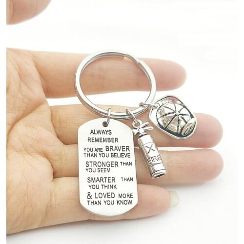 Firefighter Fireman Stuff Gift Keychain Inspiration You Are Braver Than Believe Fire Extinguisher and Helmet Charms Keyring