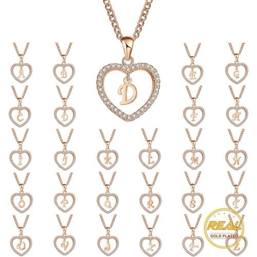 17KM A To Z 26 Letter Name Necklaces & Pendant For Women Girl Fashion Long Chain Heart Necklaces Cubic Zirconia DIY Jewelry Gift