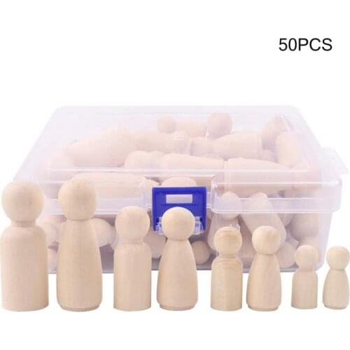 50Pcs/Box Boys and Girls Wooden Peg Dolls Unpainted Figures DIY Arts Crafts Supplies Kids Baby Toys Christmas Home Decorations