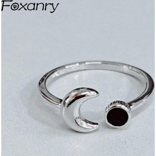 Foxanry 925 Sterling Silver Creative Terndy Moon Rings for Women Couples Party Accessories Gift Personality Jewelry Adjustable