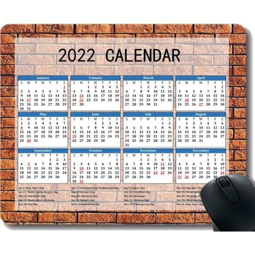 Gaming Mouse Pad 2022 Year Calendar with Holiday,Wall Texture Bricks Light Custom Gaming Mouse Pads with Designs