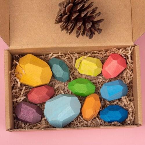 10pcs Rainbow/Gradients colour/Log colour stone building blocks toys for children stacking toys wood naturall Color stone blocks