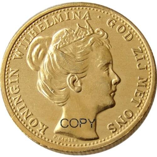 Netherlands, Wilhelmina I, 10 Gulden, 1898 Gold Plated Copy Decorative Coin