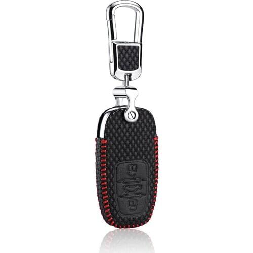 Luckeasy leather key case for Audi Sline A3 A5 Q3 Q5 Q7 A6 C5 C6 A4 B6 B7 B8 TT 2017 2018 case key cover KEY3