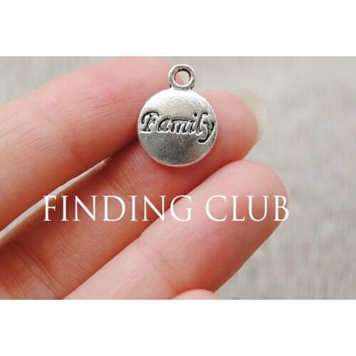 50 pcs 12mm Silver Color Round Letter "Family" word tag pendant Charms Metal Bracelet Necklace Jewelry Findings A713