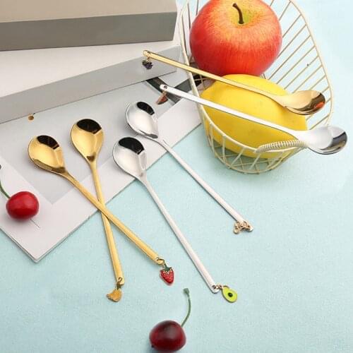 Stainless Steel Fruit Spoon Kitchenware Long Handle Spoon Coffee Mixing Spoon Teaspoon Dessert Spoon Christmas Decoration Spoon