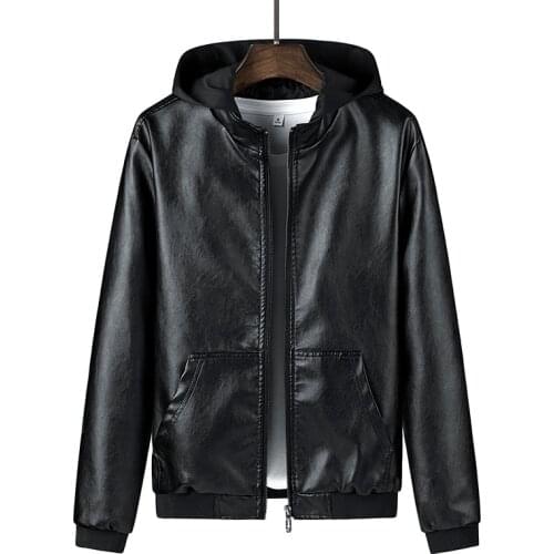 Legible Mens Leather Jackets Autumn Casual Motorcycle PU Jacket Hooded Leather Coats Mens Brand Clothing