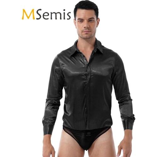 Mens Satin Jumpsuits Casual Lounge Sleepwear Button Down Long Sleeve Bodysuit fot Business Wedding Turn-down Collar Coveralls